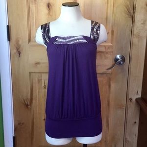 Anthro UO Purple Sequin Strap Tunic Tank EUC S